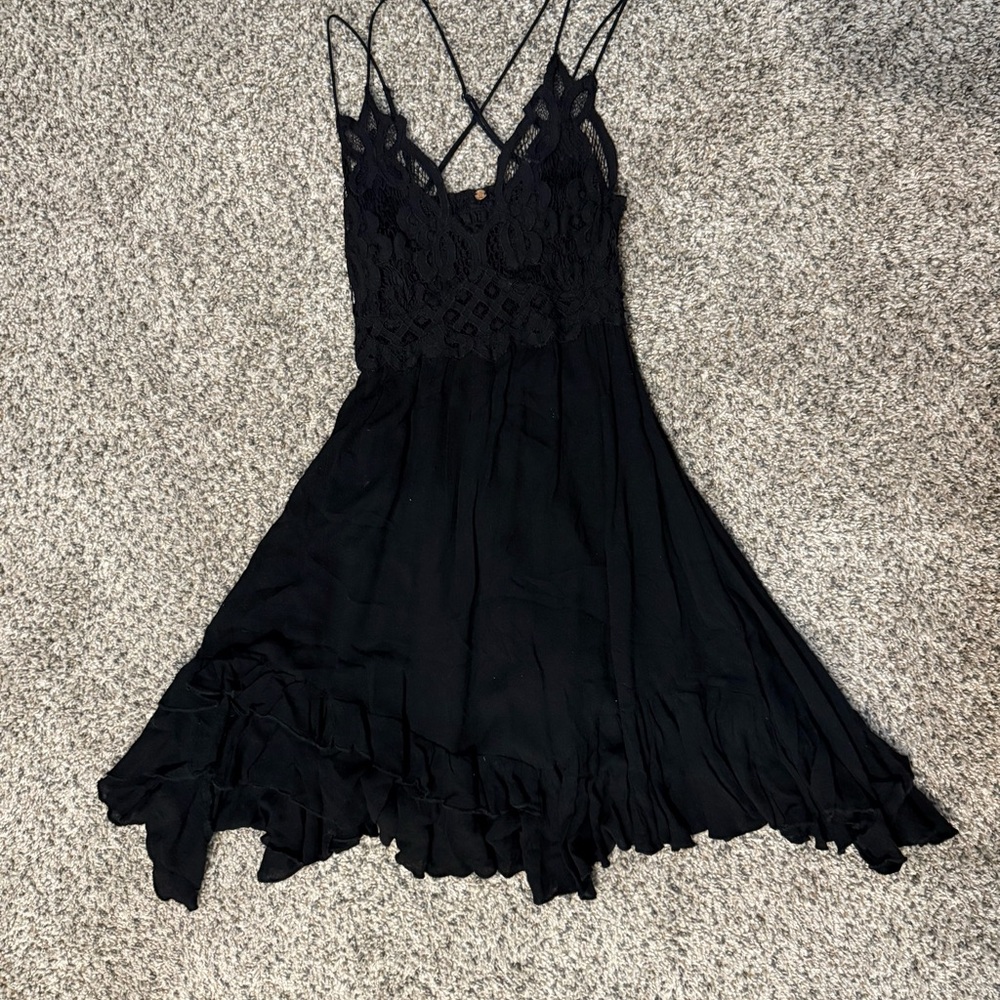 Free People Black Asymmetrical Lace Dress